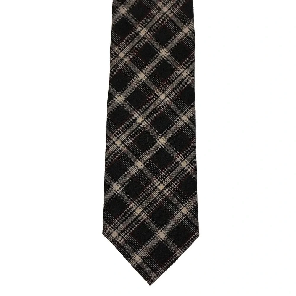 Pendleton Men's 100% Virgin Wool necktie Classic Designer Black Plaid Made USA
